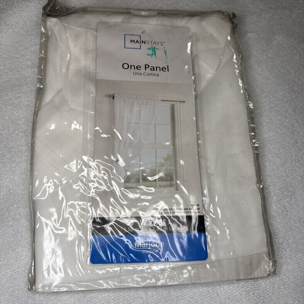 Mainstays Marjorie Sheer Voile Curtain Panel White 59"x63" Rod Pocket New